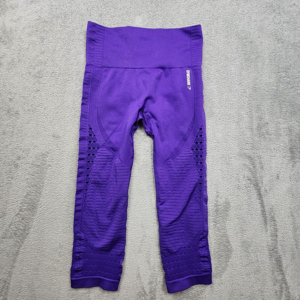 Gymshark Womens Purple Blue Capri Leggings Seamless Accents Activewear Yoga